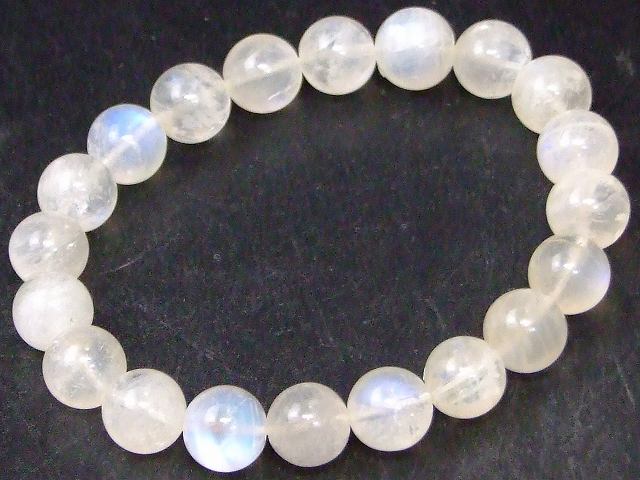 67564　　ムーンストーン 10mm AAA ブレスレット 内径18cm 鑑別済・本物保証 ポーチ付き 送料無料 インド産 天然石 パワーストーン