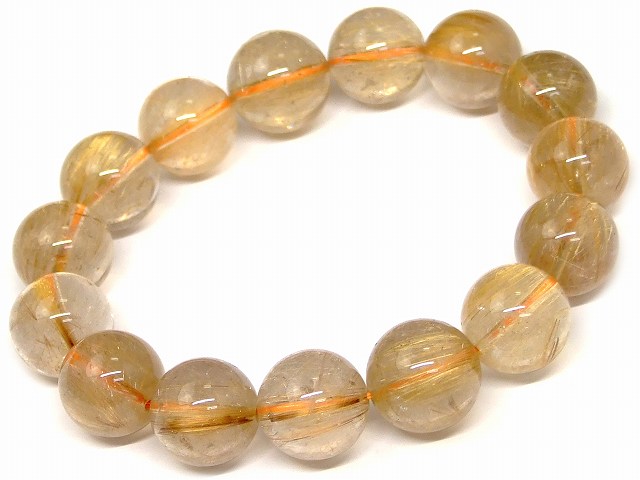 67534　　タイチンルチルクォーツ 針水晶 14mm〜15mm A+ ブレスレット 内径18cm ポーチ付き 送料無料 ブラジル産 天然石 パワーストーン