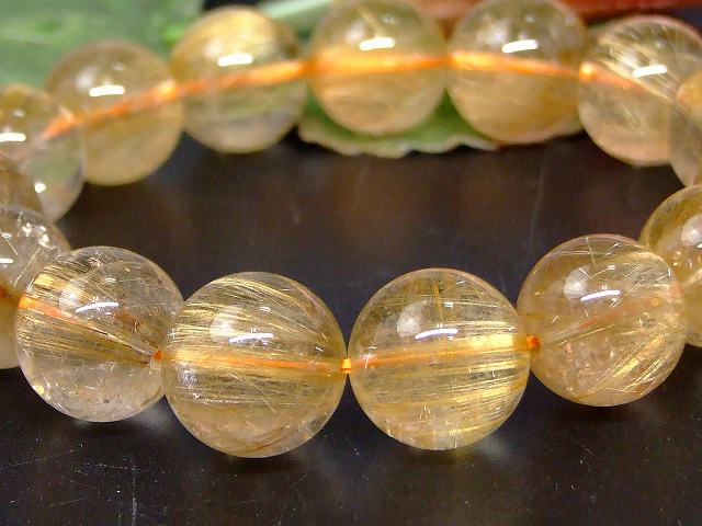 67534　　タイチンルチルクォーツ 針水晶 14mm〜15mm A+ ブレスレット 内径18cm ポーチ付き 送料無料 ブラジル産 天然石 パワーストーン