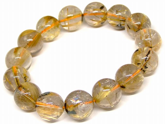 67548　　虹入り玉あり タイチンルチルクォーツ 針水晶 15mm〜16mm AA+ ブレスレット 内径19cm ポーチ付き 送料無料 ブラジル産 天然石 パワーストーン