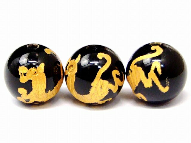 乐天商城 - 66874　　オニキス　白虎彫り金彫り 12mm 1粒売り 送料無料有 天然石 パワーストーン
