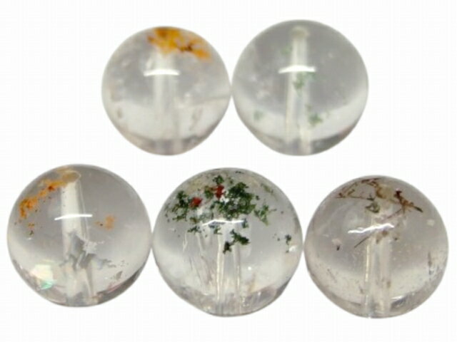 Genuine, Semi-Precious Stones - 67248　今月の半額 11mm〜12mm 5粒セット 虹入り ガーデンクォーツ 水晶 鑑別済 本物保証 送料無料 ブラジル産 天然石 パワーストーン