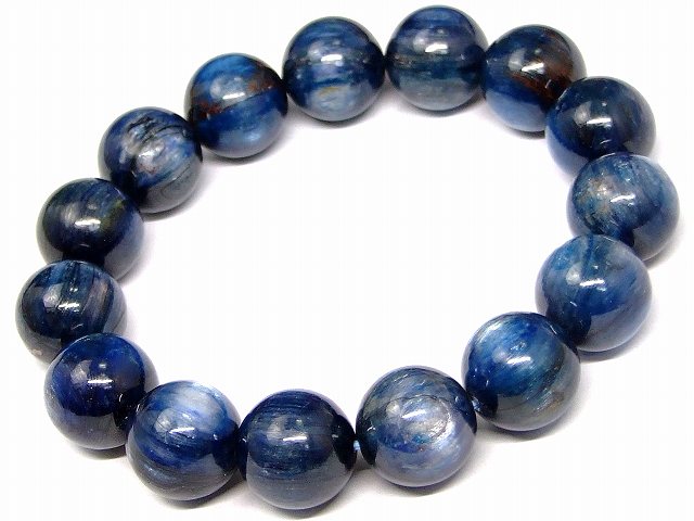 67314　　カイヤナイト 15mm A ブレスレット 内径19cm 鑑別済 本物保証 ポーチ付き 送料無料 ブラジル産 天然石 パワーストーン