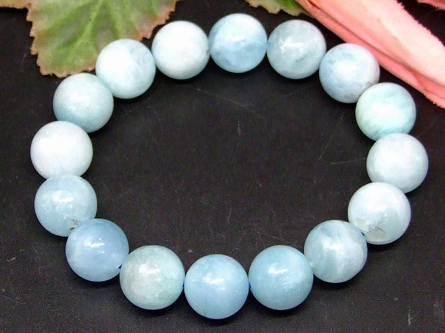 67315　　今月の半額 わけあり アクアマリン 12mm ブレスレット 内径17cm ポーチ付き 鑑別済・本物保証 送料無料 ブラジル産 天然石 パワーストーン