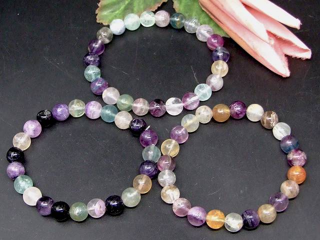 66539G　　今月の半額 わけあり フローライト等 ミックス石 8mm ブレスレット 内径16cm ポーチ付き 送料無料有 天然石 パワーストーン