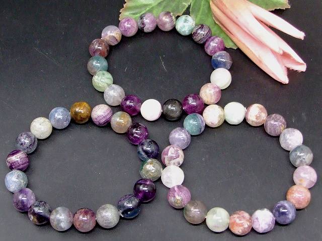 66539E　　今月の半額 わけあり フローライト等 ミックス石 12mm ブレスレット 内径18cm ポーチ付き 送料無料有 天然石 パワーストーン