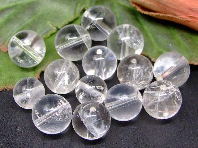 67365　　虹 ルチル ファントム 鉱物入り 水晶 8mm〜10mm 14粒セット クリスタル クォーツ 送料無料 ブラジル産 天然石 パワーストーン