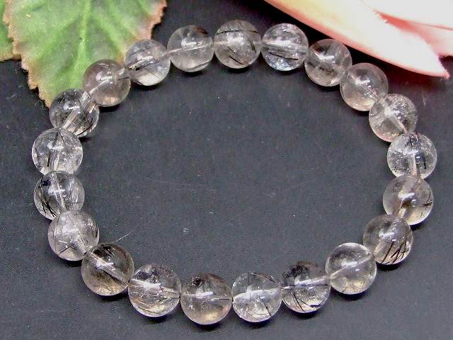 67386　　ブラックルチルクォーツ 針水晶 8mm AAA ブレスレット 内径17cm ポーチ付き 送料無料 ブラジル産 天然石 パワーストーン