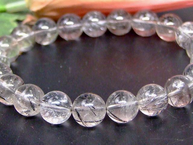 67386　　ブラックルチルクォーツ 針水晶 8mm AAA ブレスレット 内径17cm ポーチ付き 送料無料 ブラジル産 天然石 パワーストーン