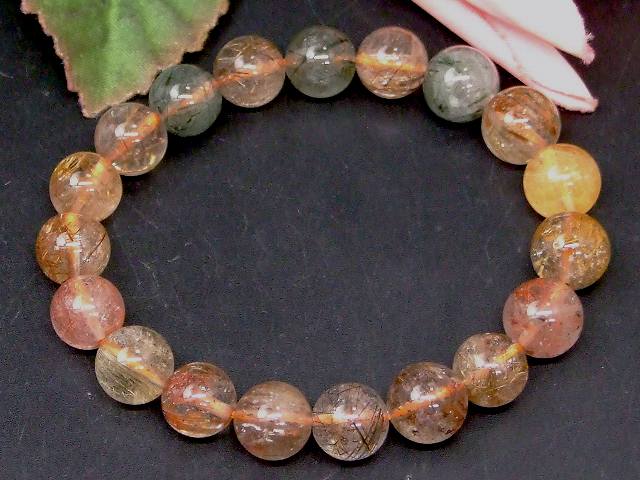 67420　　ミックスルチルクォーツ 針水晶 10mm AA ブレスレット 内径17cm ポーチ付き 送料無料 ブラジル産 天然石 パワーストーン