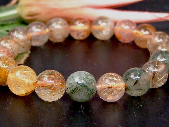 67420　　ミックスルチルクォーツ 針水晶 10mm AA ブレスレット 内径17cm ポーチ付き 送料無料 ブラジル産 天然石 パワーストーン