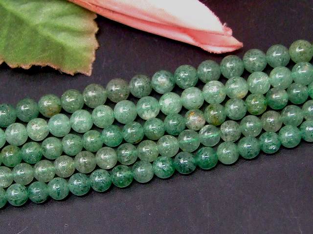 67505　　今月30％OFF グリーンストロベリークォーツ 6mm 1連38cm 通し針、解説書、1mゴム付き 送料無料有 天然石 パワーストーン