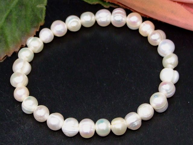 g3-1696B　　淡水 パール 真珠 6mm〜8mm ブレスレット 内径調整可 送料無料 天然石 パワーストーン