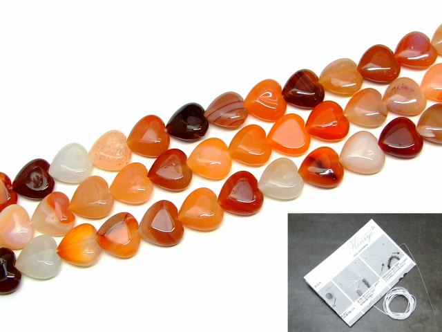 g3-148N　　カーネリアン 14mm ハート 1連37cm 通し針、解説書、1mゴム付き 送料無料 天然石 パワーストーン