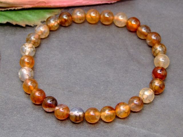 32303　　龍紋瑪瑙 メノウ アゲート 6mm ブレスレット 内径調節可 送料無料 天然石 パワーストーン