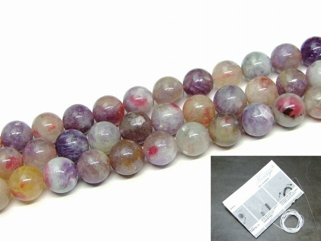 g3-3393B　　ミックスレピドライトシリカ 10mm 1連39cm 通し針、解説書、1mゴム付き 送料無料 天然石 パワーストーン