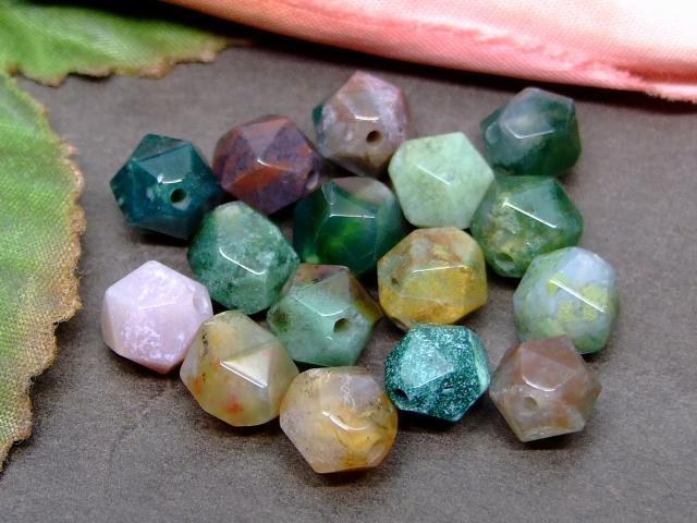 g3-153H　　モスアゲート 苔瑪瑙 8mm スターカット 少面 1粒売り 送料無料有 天然石 パワーストーン