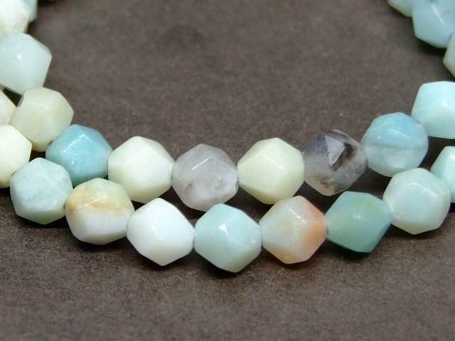 g3-665H　　ミックスアマゾナイト 天河石 6mm スターカット ブレスレット 内径調節可 送料無料 天然石 パワーストーン