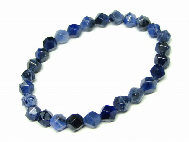 g3-633M　　ソーダライト 6mm スターカット ブレスレット 内径調節可 送料無料有 天然石 パワーストーン