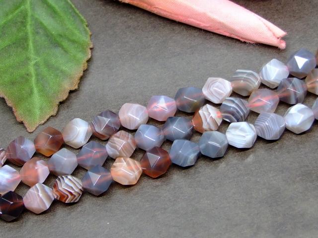 g3-3398A　　ボツワナアゲート 瑪瑙 メノウ 8mm スターカット 1連38cm 通し針、解説書、1mゴム付き 送料無料 天然石 パワーストーン