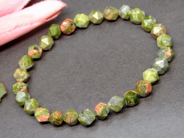 g3-3362G　　ユナカイト 6mm スターカット ブレスレット 内径調節可 送料無料 天然石 パワーストーン