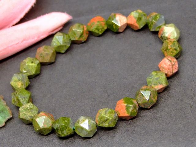 g3-3362H　　ユナカイト 8mm スターカット ブレスレット 内径調節可 送料無料 天然石 パワーストーン