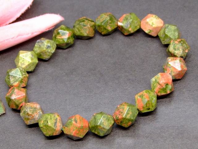 g3-3362K　　ユナカイト 10mm スターカット ブレスレット 内径調節可 送料無料 天然石 パワーストーン