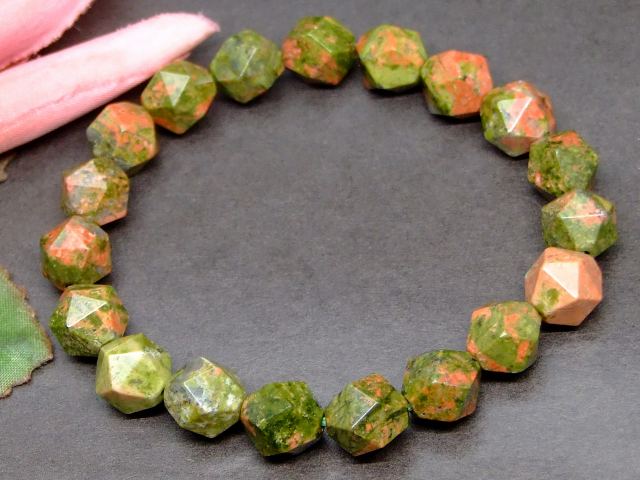 g3-3362K　　ユナカイト 10mm スターカット ブレスレット 内径調節可 送料無料 天然石 パワーストーン