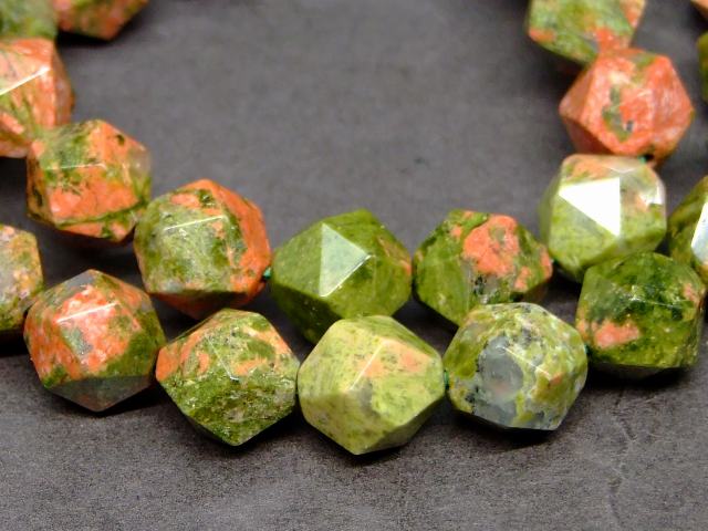 g3-3362K　　ユナカイト 10mm スターカット ブレスレット 内径調節可 送料無料 天然石 パワーストーン