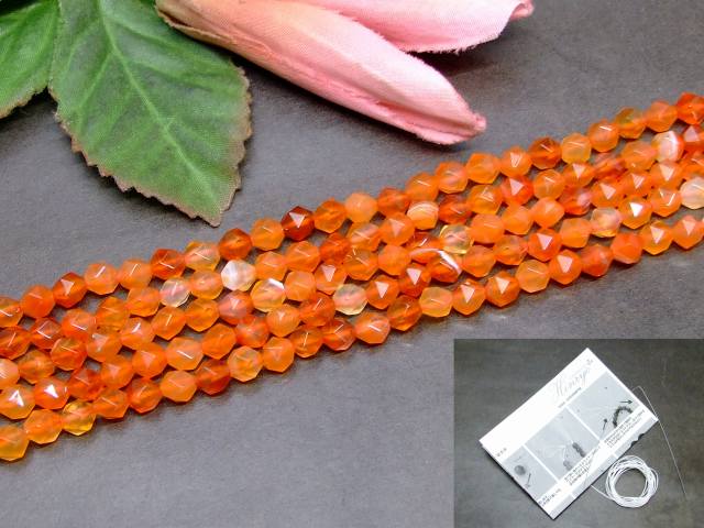 g3-144E　　カーネリアン 6mm スターカット 1連38cm 通し針、解説書、1mゴム付き 送料無料 天然石 パワーストーン