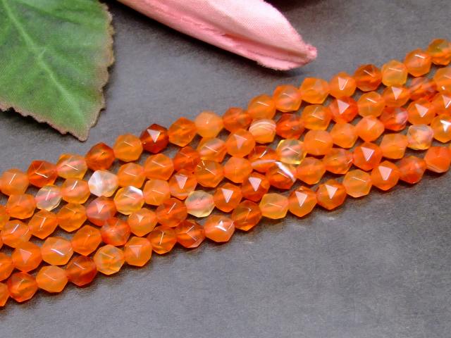 g3-144E　　カーネリアン 6mm スターカット 1連38cm 通し針、解説書、1mゴム付き 送料無料 天然石 パワーストーン