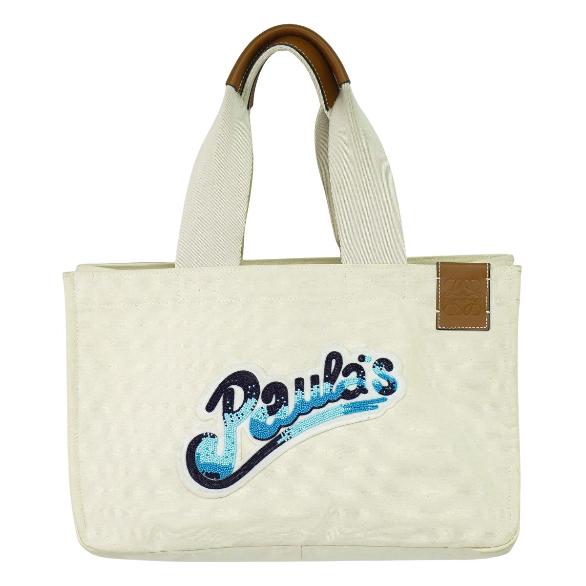楽天BRAND BOX本物 ロエベ LOEWE × パウラズ イビザ Paula's Ibiza ロゴ トートバッグ ハンドバッグ キャンバス アイボリー バッグ 中古・