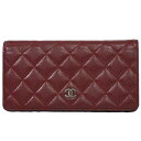 本物 CHANEL シャネル ココマーク マトラッセ 長財布 ロングウォレット キャビアスキン レザー ボルドー Matelasse 財布 ウォレット 中古
