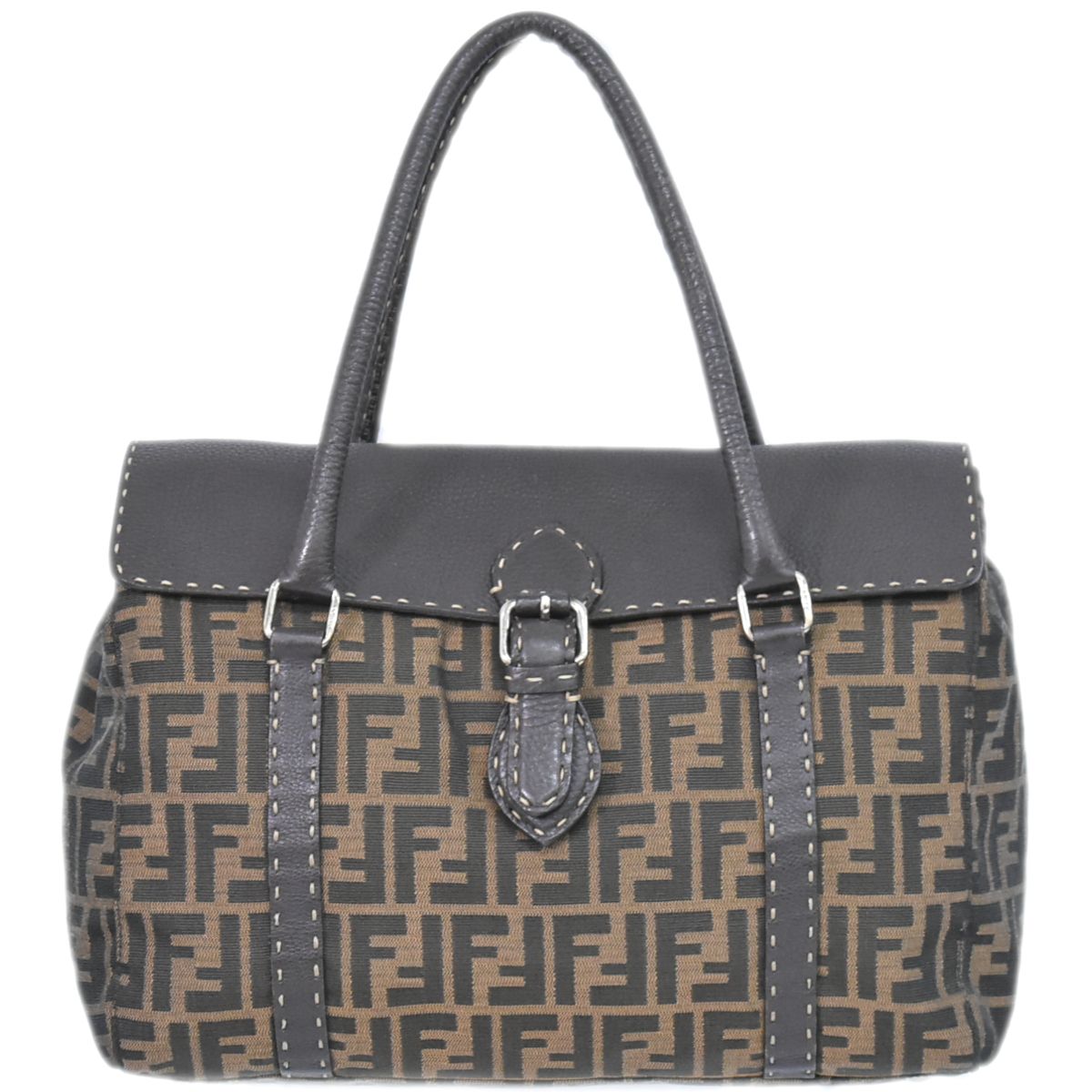 本物 フェンディ FENDI セレリア ズッカ トートバッグ ハンドバッグ キャンバス ブラウン 8BR449 Selleria バッグ 中古