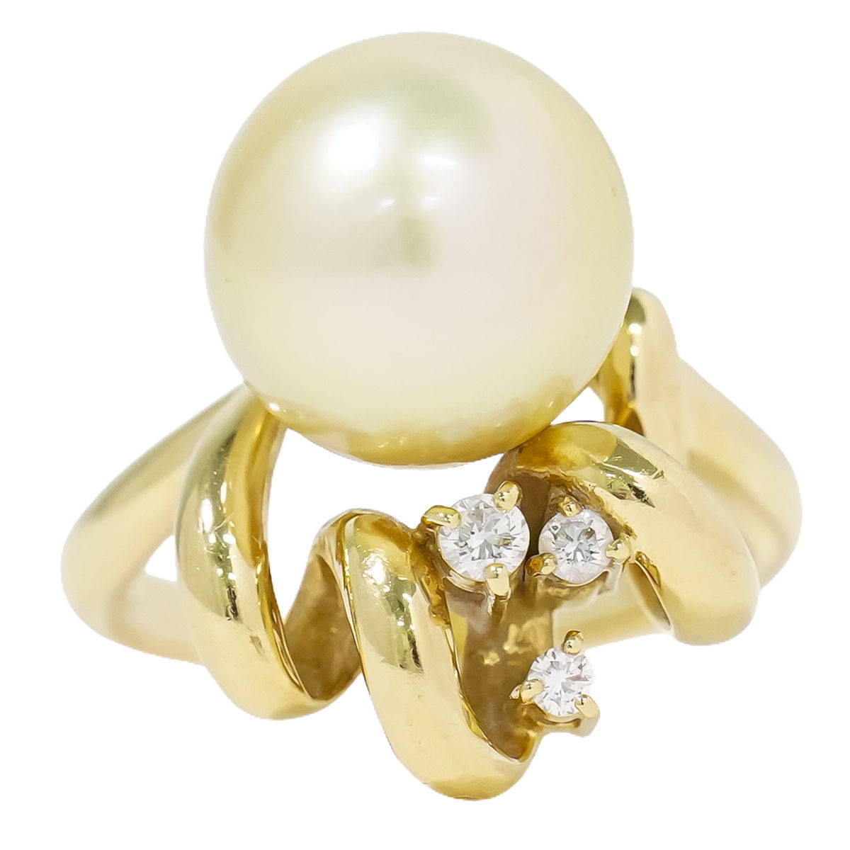 本物 タサキ TASAKI 田崎 ゴールドパール 12.2mm ダイヤモンド 0.11ct K18 YG リング 指輪 15号 イエローゴールド ゴールド アクセサリー ジュエリー 中古