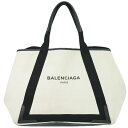 本物 バレンシアガ BALENCIAGA ネイビー カバス M トートバッグ ハンドバッグ キャンバス ホワイト ブラック 339936 Navyy Cabas バッグ 中古