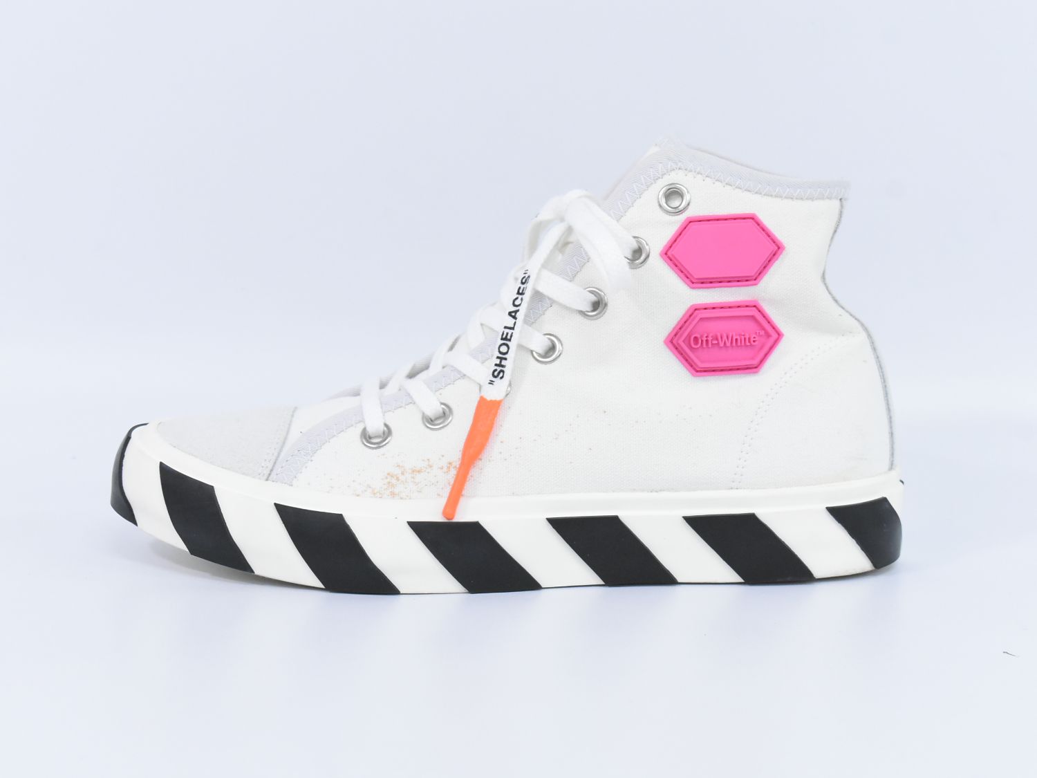 本物 オフホワイト OFF-WHITE キャンバス スニーカー 41 ホワイト ピンク オレンジ メンズ 靴 シューズ 中古