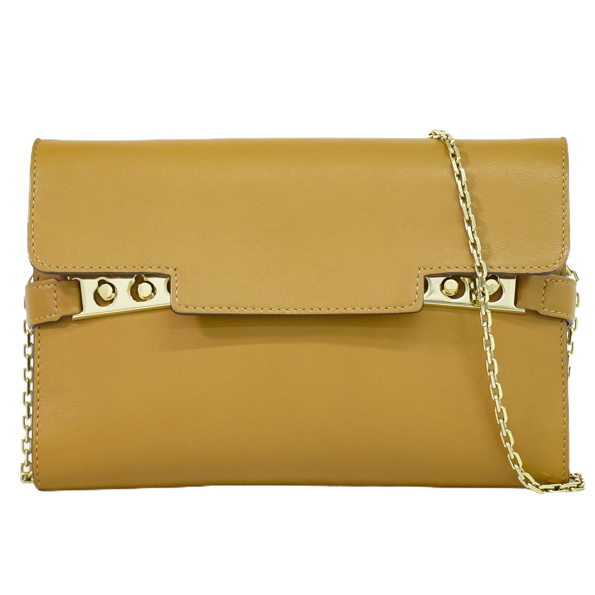 本物 デルヴォー DELVAUX タンペート チェーン ショルダーウォレット クラッチバッグ ポシェット 長財布 レザー ブラウン 財布 ウォレット バッグ 中古