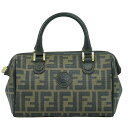 本物 フェンディ FENDI ズッカ ミニ ボストンバッグ ハンドバッグ PVC ブラウン Zucca バッグ 中古・