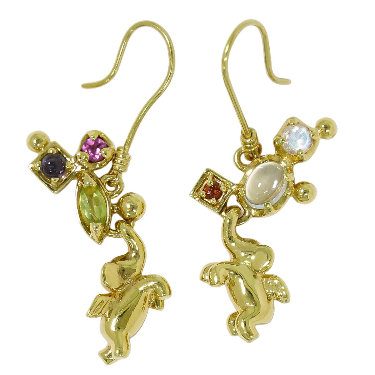 本物 マルチカラーストーン K18 YG ピアス イエローゴールド アクセサリー ジュエリー 中古