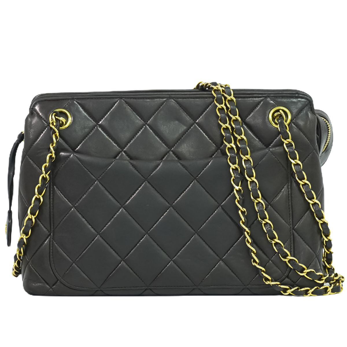 本物 シャネル CHANEL ココマーク マトラッセ チェーン ショルダーバッグ ラムスキン レザー ブラック Matelasse バッグ 中古