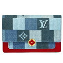 本物 ルイヴィトン LOUIS VUITTON LV ポルトフォイユ フロール モノグラム デニム クラッチバッグ 長財布 ブルー ルージュ M69036 ビトン バッグ 中古