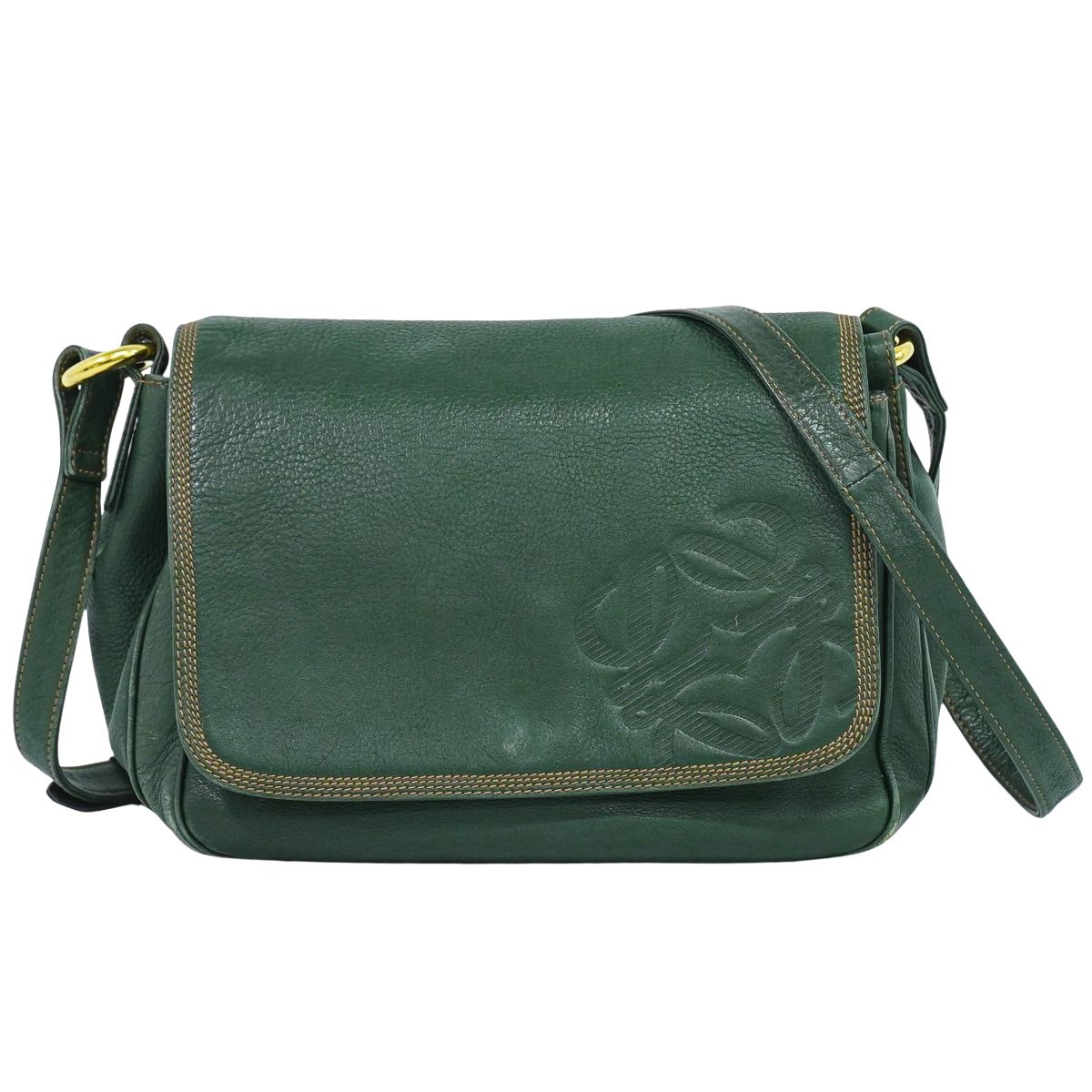 新品未使用　LOEWE オリーブグリーン メッセンジャーバッグ loe034.jpg