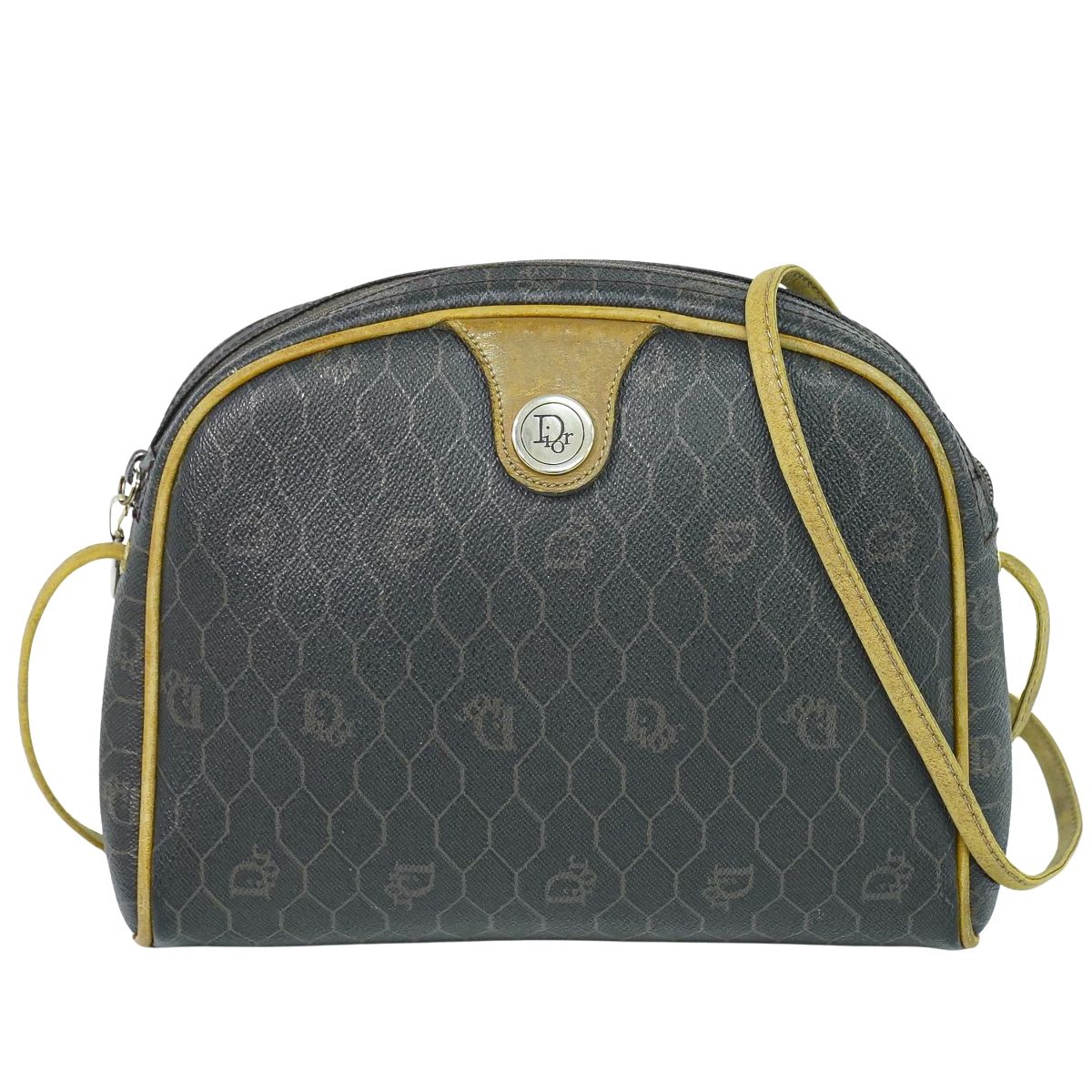本物 クリスチャン ディオール Christian Dior ハニカム柄 ショルダーバッグ ポシェット PVC ブラック バッグ 中古・