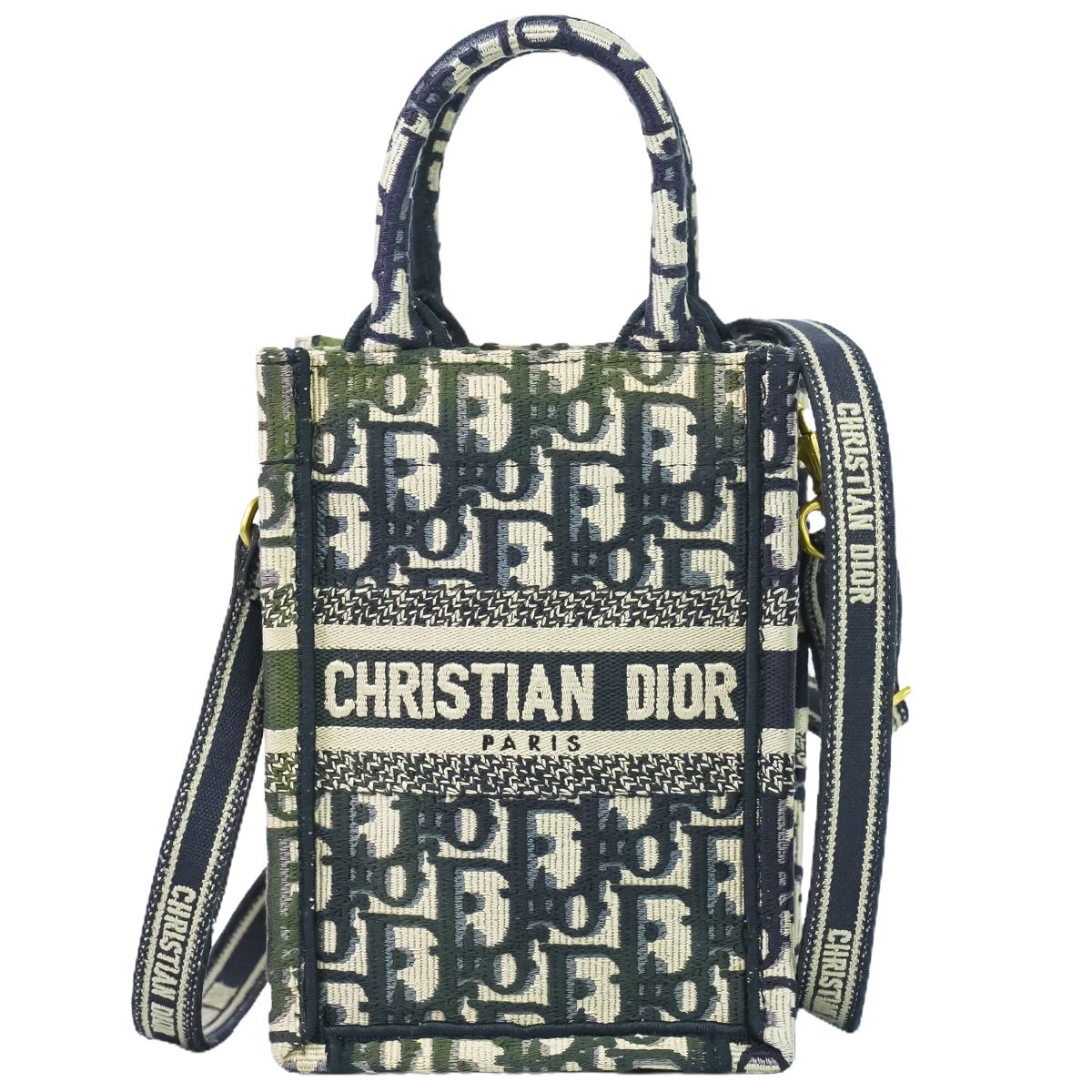 本物 クリスチャン ディオール Christian Dior ブックトート オブリーク 2WY ミニフォンバッグ ショルダーバッグ キャンバス ネイビー バッグ 中古