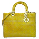 本物 クリスチャン ディオール Christian Dior レディディオール カナージュ 2WAY ショルダーバッグ ハンドバッグ パテントレザー イエロー系 バッグ 中古