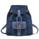本物 グッチ GUCCI バンブー リュックサック バックパック スエード レザー ネイビー Bamboo バッグ 中古(4)