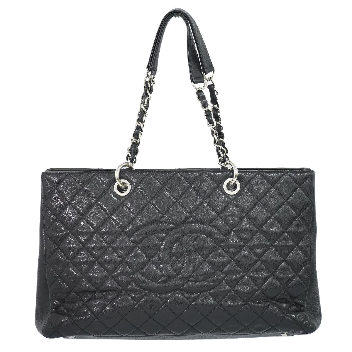 本物 シャネル CHANEL ココマーク マトラッセ GST チェーン トートバッグ ショルダーバッグ キャビアスキン レザー ブラック Matelasse バッグ 中古