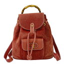 本物 グッチ GUCCI バンブー リュックサック バックパック スエード レザー レッド Bamboo バッグ 中古・