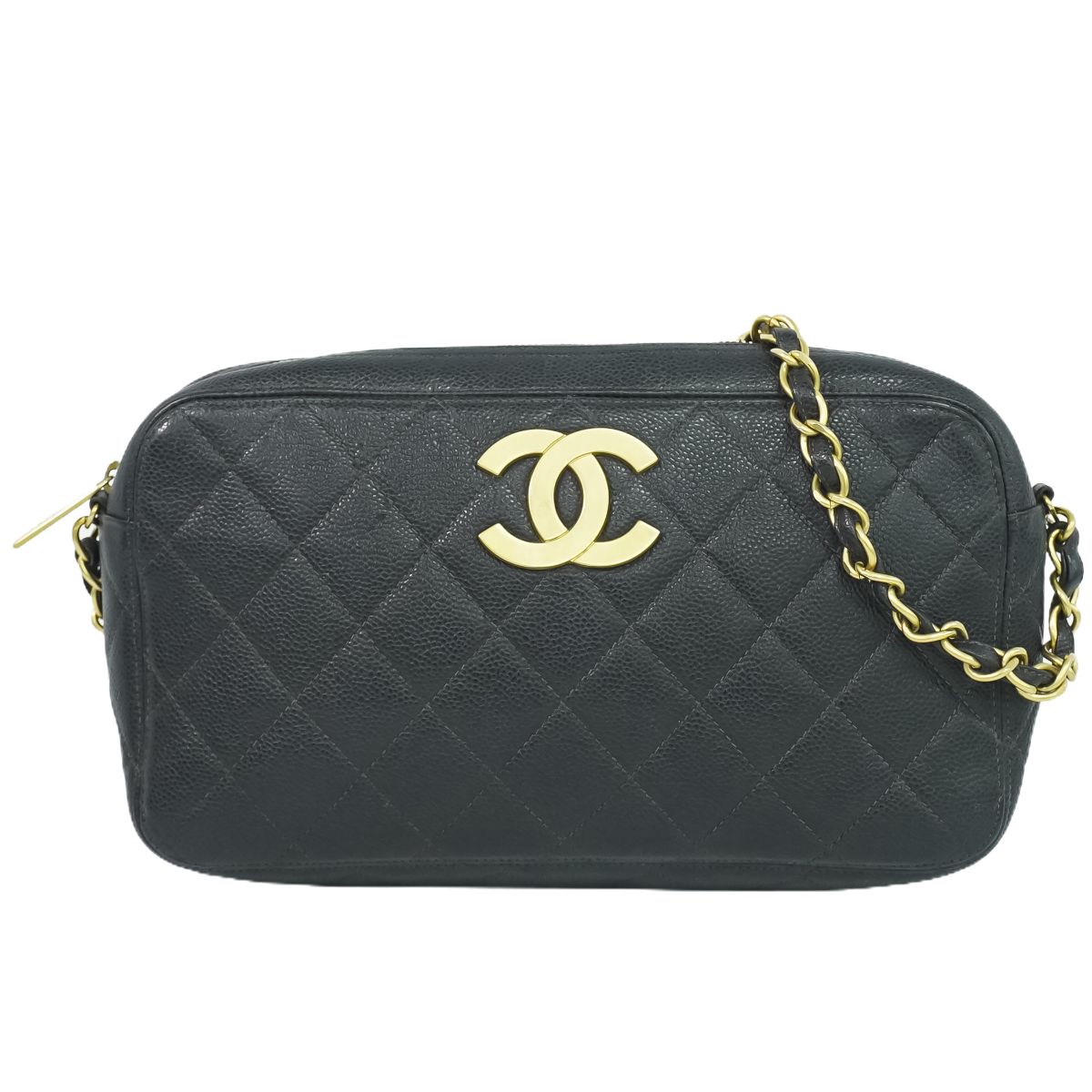 本物 シャネル CHANEL ココマーク マトラッセ チェーン ショルダーバッグ キャビアスキン レザー ブラック Matelasse バッグ 中古